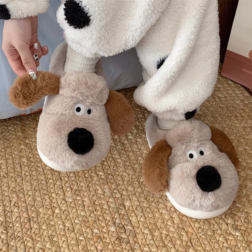 Dog Plush Toe Cap Cotton Slippers Female