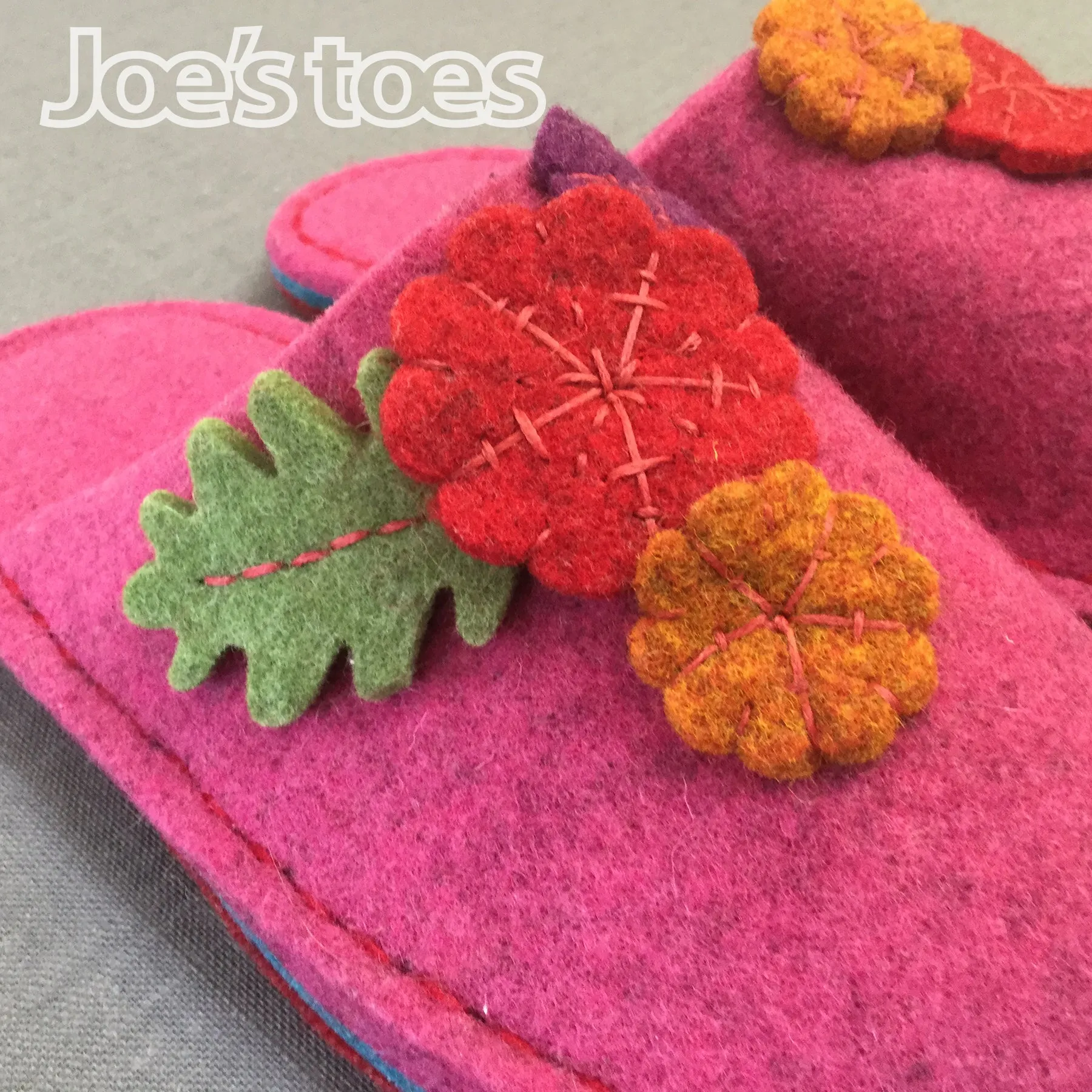 Joe's Toes Felt Flower Slippers in Fuchsia